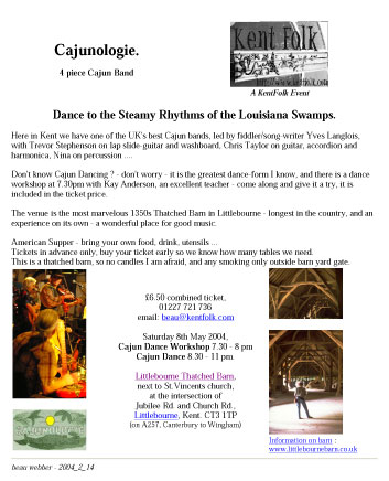 2004-05-08_Cajunologie Spring Cajun dance Littlebourne barn poster